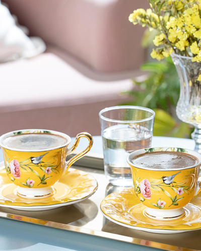 Vanilla New Bone China 4 Parça 2 Kişilik Kahve Fincan Takımı Sarı