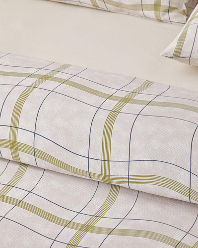 Wave Check Kolay Ütülenir Çift Kişilik Çarşaflı Nevresim Takımı 200x220 cm Açık Yeşil-Bej