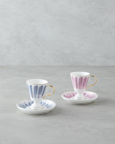 Winnie Porselen 4 Parça 2 Kişilik Kahve Fincan Takımı 90 ml Pembe - Mavi