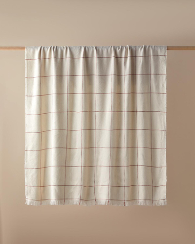 Yumi Koltuk Şalı 140x170 cm Ekru-Kırmızı
