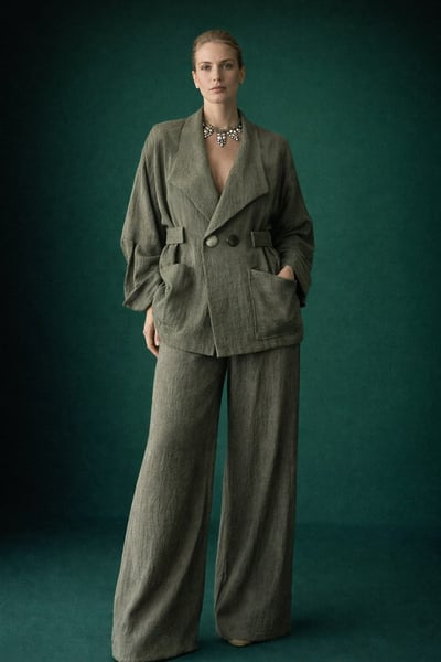 Yeşil Keten Oversize Takım