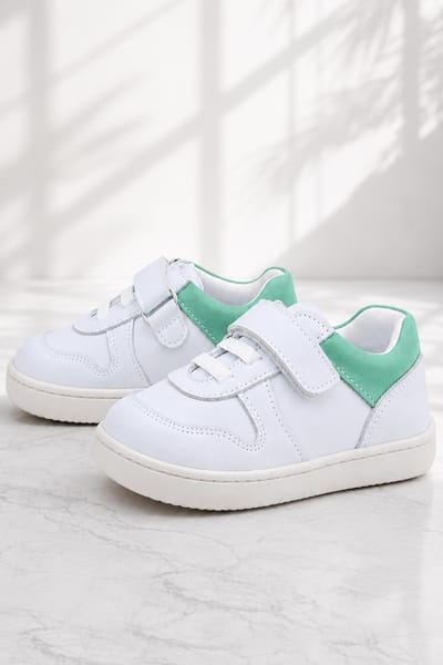 Rakerplus Bob Hakiki Deri Beyaz Nubuk Yeşil Cırtlı Bebek Sneaker Ayakkabı