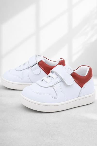 Rakerplus Bob Hakiki Deri Beyaz Nubuk Kırmızı Cırtlı Bebek Sneaker Ayakkabı