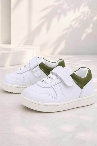 Rakerplus Bob Beyaz Nubuk Haki Hakiki Deri Bebek Sneaker Ayakkabı