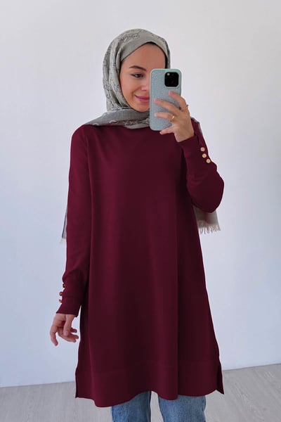 A Form Işıltılı Merserize Tunik - Bordo