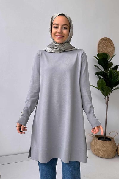A Form Işıltılı Merserize Tunik - Gri