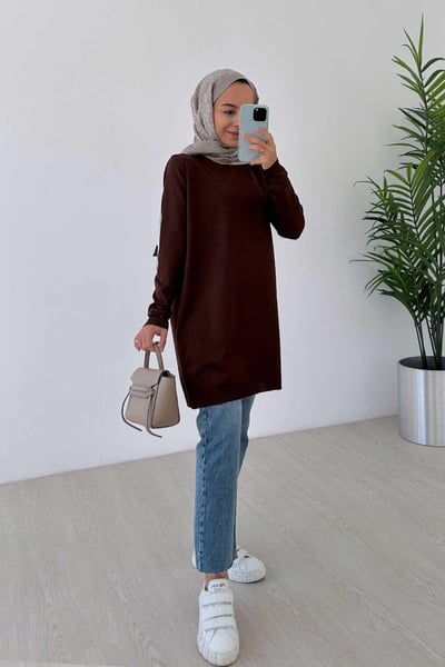 Basic Merserize Tunik - Kahverengi