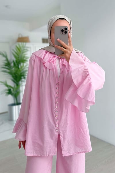 Bebe Yaka Astarlı Takım - Pembe