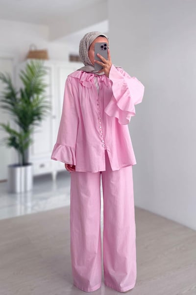 Bebe Yaka Astarlı Takım - Pembe