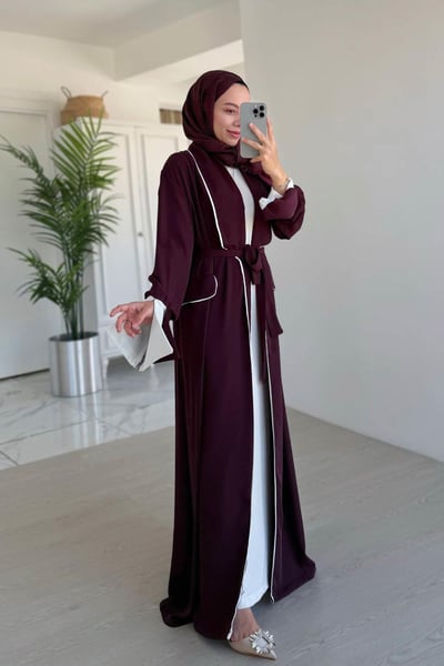 Biye Detay Bağlamalı Abaya - Bordo