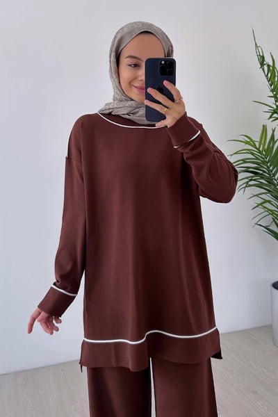 Biye Detay Merserize Takım - Kahverengi