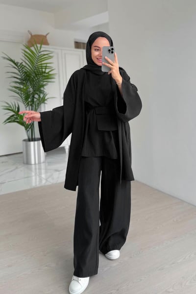 Çantalı Üçlü Takım - Siyah