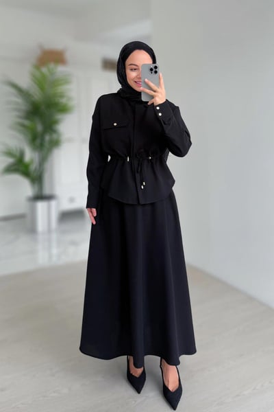 Cep Detay Etekli Takım - Siyah
