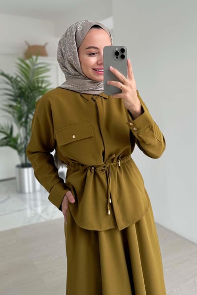 Cep Detay Etekli Takım - Yağ Yeşili