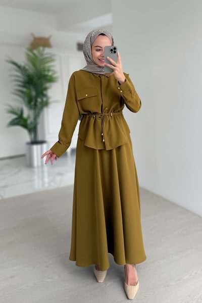 Cep Detay Etekli Takım - Yağ Yeşili