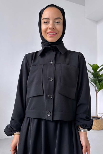 Çift Cep Etekli Takım - Siyah