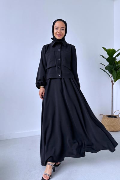 Çift Cep Etekli Takım - Siyah