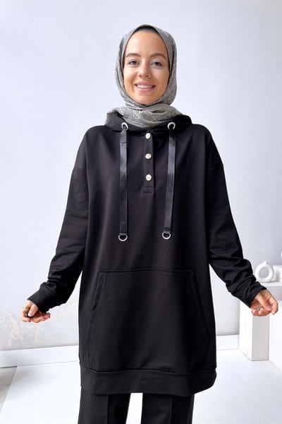 Çıtçıt Detay Bol Paça Takım - Siyah