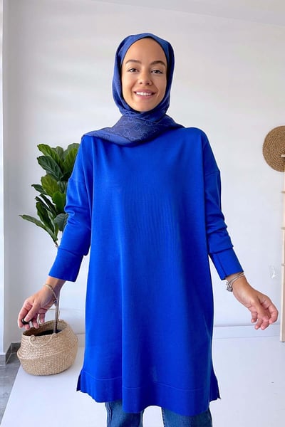 Dik Yaka Merserize Tunik - Saks