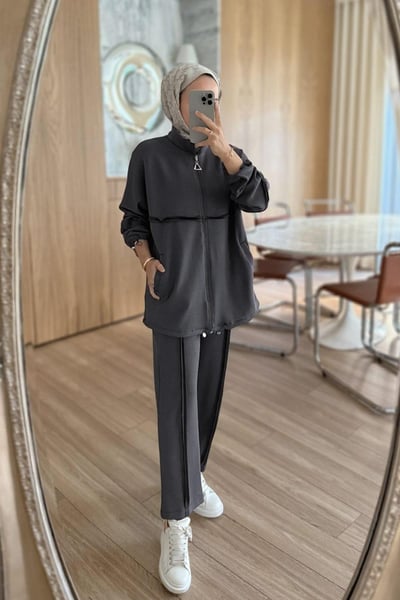 Dikiş Detaylı İkili Modal Takım - Antrasit