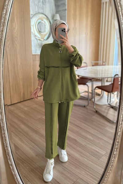 Dikiş Detaylı İkili Modal Takım - Haki