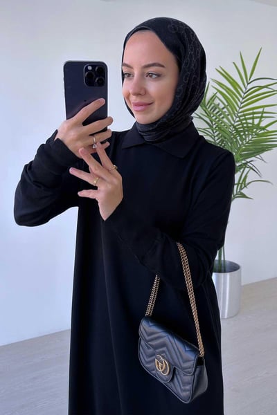 Gömlek Yaka Merserize Elbise - Siyah