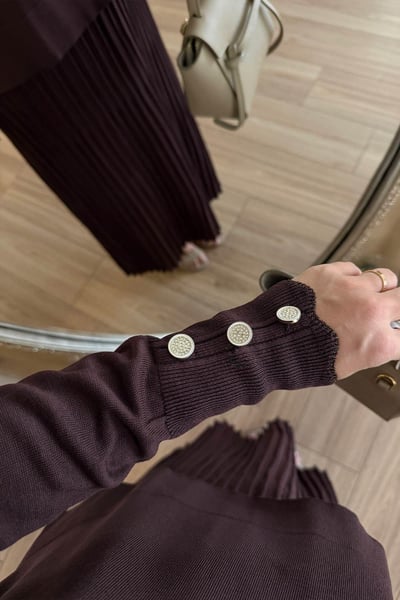 Işıltı Detay Etekli Merserize Takım - Kahverengi