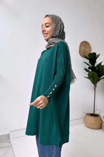 Kol Detay Merserize Tunik - Zümrüt