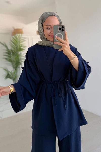 Kolları Fiyonk Detay Bağlamalı İkili Takım - Lacivert