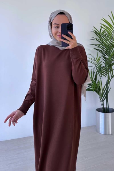 Merserize Elbise - Kahverengi