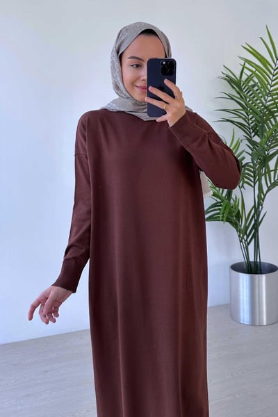 Merserize Elbise - Kahverengi