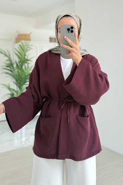 Müslin Kimono - Mürdüm