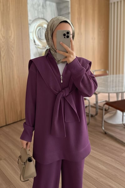 Omuz Atkılı 3'lü Takım - Mürdüm