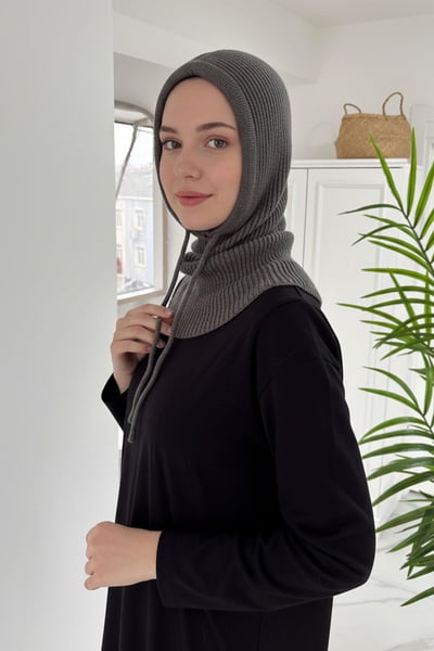 Örgü Balaklava Tesettür Bere - Antrasit