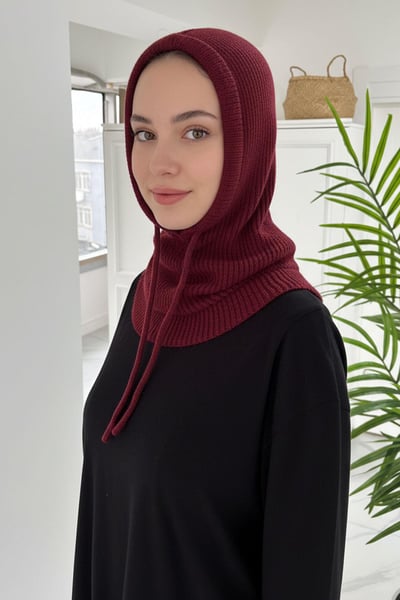Örgü Balaklava Tesettür Bere - Bordo