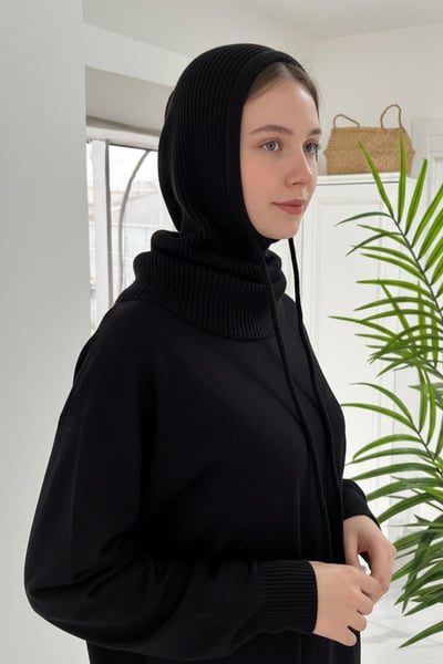 Örgü Balaklava Tesettür Bere - Siyah