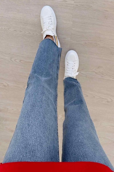 Paçası Kesik Boyfit Jean - Mavi