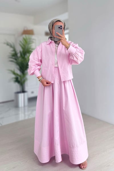 Poplin Etek Takım - Pembe