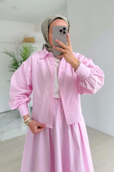 Poplin Etek Takım - Pembe