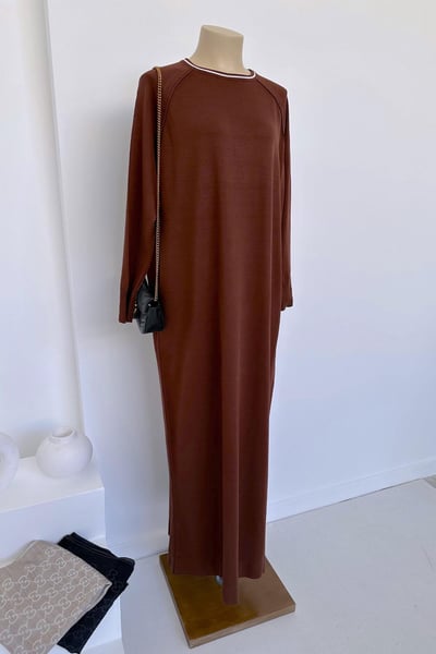 Reglan Merserize Elbise - Kahverengi