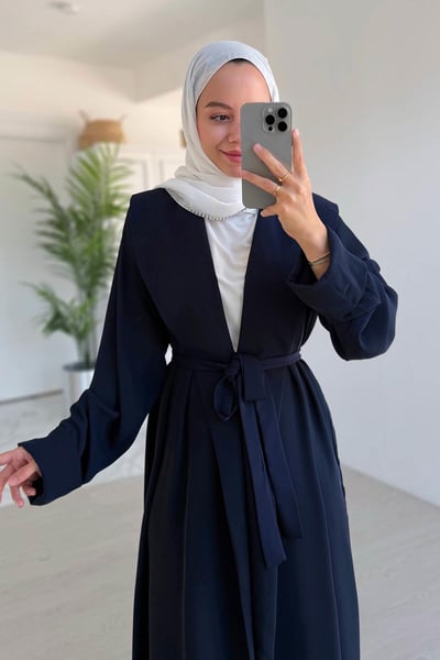 Sırt Detay Dökümlü Abaya - Lacivert