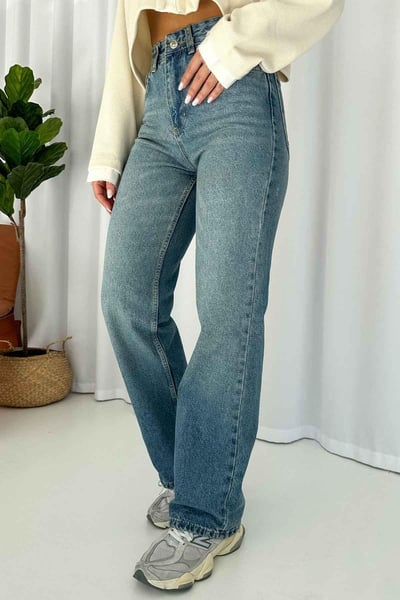 Yüksel Bel Straight Fit Jean - Mavi