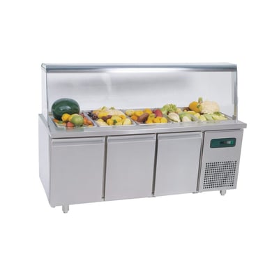 Frenox 186,5x70x85 cm.5 Adet GN-1/1x150 Küvet Kapasiteli,Camlı Soğuk Servis Üniteli Yatay Tip Buzdolabı BGN3-SGC-R290