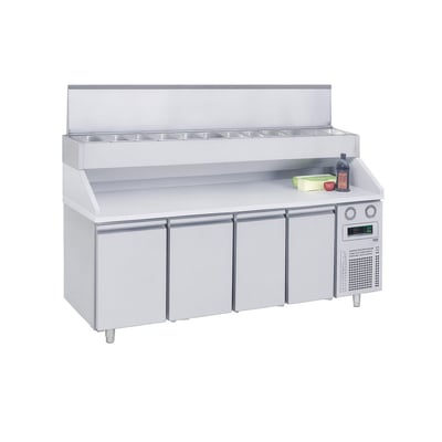 Frenox 233x70x134 cm. 12 Adet 1/3 x150 GN Küvet Kapasiteli,Mermer Taplalı, Yükseltilmiş Make-Up,Pizza Hazırlık Dolabı CGN4-YM-MR-R290