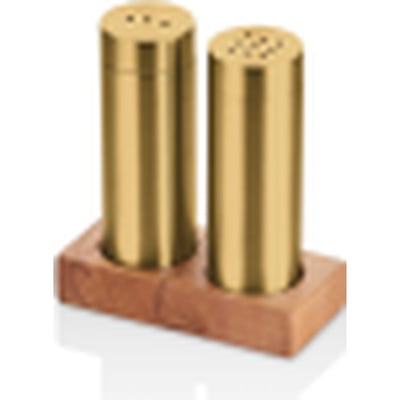 Kitchen Mall 2'Lİ Boru Tuzluk Ahşap Standlı (PVD Gold) KM483