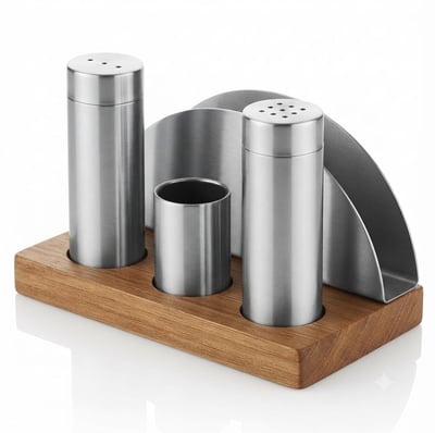 Kitchen Mall 3'LÜ Boru Tuzluk TK +Peçetelik Ahşap Standlı 2'Lİ Boru Tuzluk TK KM475