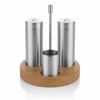 Kitchen Mall 3'LÜ Boru Tuzluk TK Yuvarlak Ahşap Standlı KM473