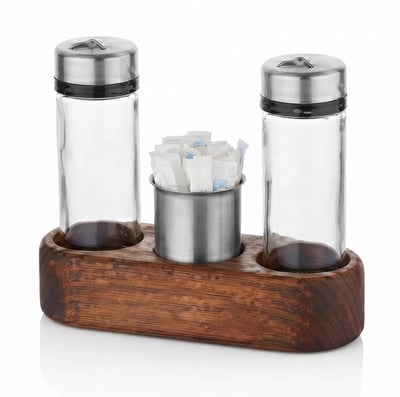 Kitchen Mall 3'LÜ Tuz- Karabiber-kürdanlık/ Stick Şekerlik Venge Standlı KM550