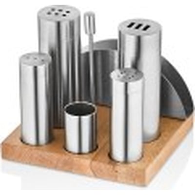 Kitchen Mall 5'Lİ Boru Tuzluk Peçetelikli Ahşap Standlı KM507