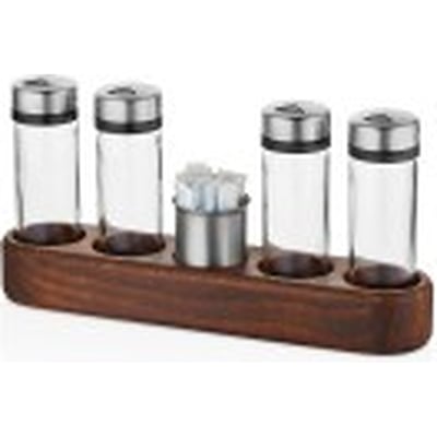Kitchen Mall 5'Lİ Tuz- Karabiber-pulbiber- Kekiklik-kürdanlık/Stıck Şekerlik Venge Standlı KM551